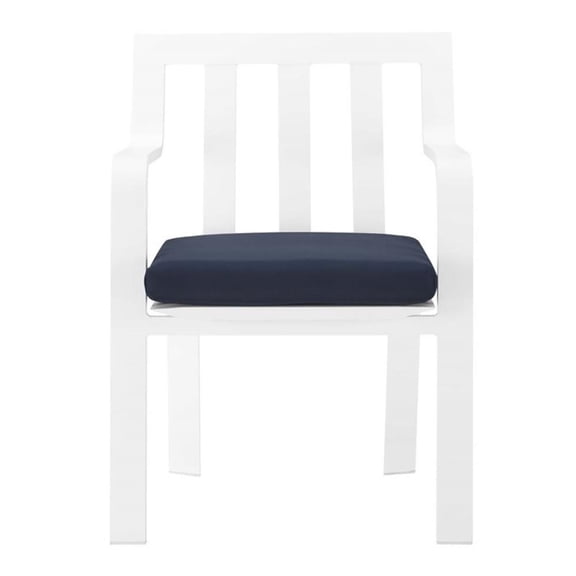 Pemberly Row 17.5" Modern Aluminum Stackable Patio Dining Armchair in White/Navy