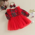 thumbnail image 2 of Fortune Robe à Carreaux de Noël pour Tout-Petites Filles 0-4 Ans, Robe à Manches Longues pour Enfant, Imprimé Tulle Patchwork, Bandeau, 2 of 8