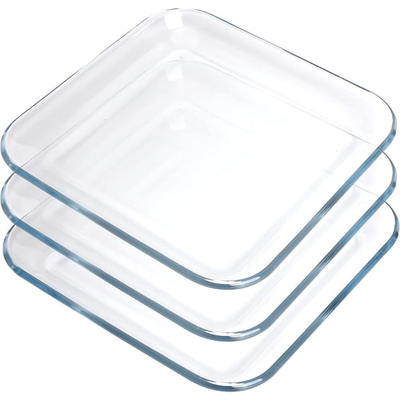 Toast Plates, Clear Square Tempered Glass Salad Dessert Plates 7 Inch, Set of 3