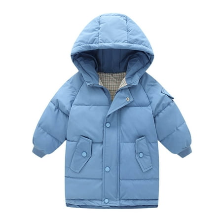 

Boys Girls Warm Winter Coat With Hood Thicken Cotton Lined Jacket Kids Quilted Parka Lightweight Outdoor