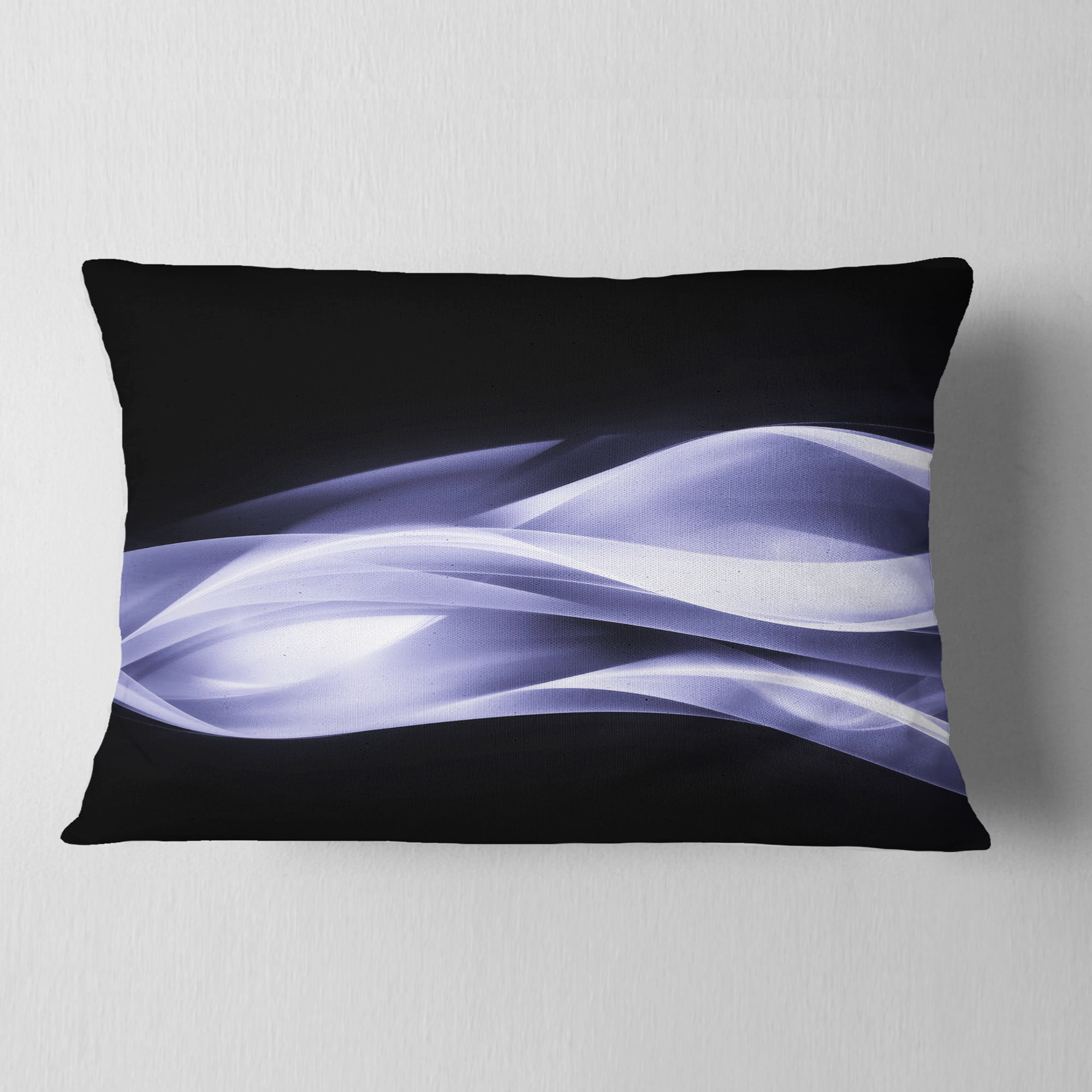 Designart Fractal Lines Purple in Black - Abstract Throw Pillow - 12x20
