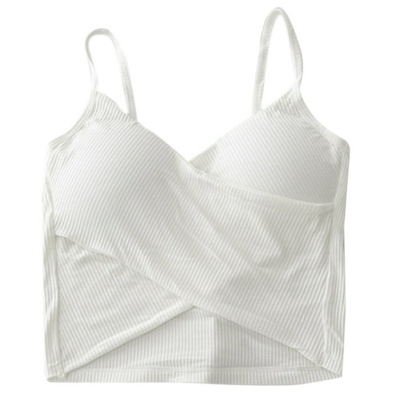 ZUARFY Women Sexy Criss-Cross Wrap Front Camisole Deep V-Neck Ribbed Spaghetti Strap Crop Top Solid Color Padded Bralette Vest