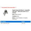 thumbnail image 2 of Engine Torque Rod Mount - Compatible with 2003 - 2006 Volvo XC90 2.5L 5-Cylinder 2004 2005, 2 of 2