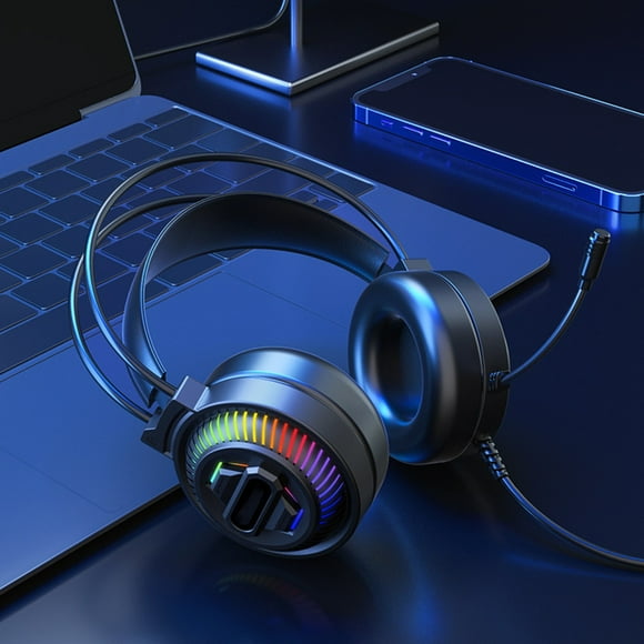 COFEST 7.1 Surround Sound Gaming Headset for PC, USB PC Headset with Noise Cancelling Mic and LED Light Black