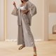 thumbnail image 4 of Cárdigan Conjunto de pantalón de 2 piezas de lino y algodón de cintura alta y manga larga para uso diario (Caqui L) Ygjytge Caqui T L para Mujer, 4 of 5