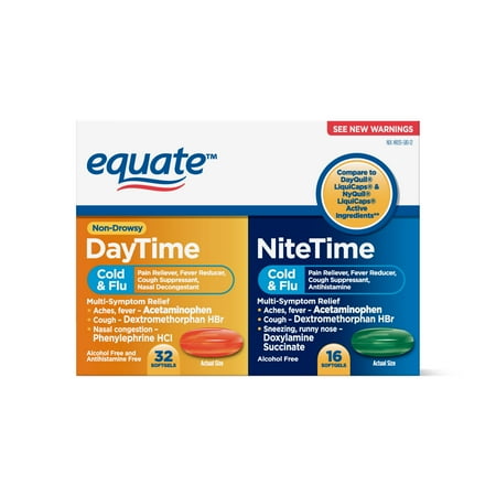Equate Non-Drowsy DayTime/NiteTime Cold & Flu Softgels, 48 Ct