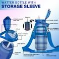 thumbnail image 2 of Blue and White Check 64 Oz Water Bottle with Sleeve - BPA Free Leakproof Sport Large Plastic Water Bottle with Straw Strap & Insulated Neoprene Holder Carrier Bag Great Gift for Women Men, 2 of 7