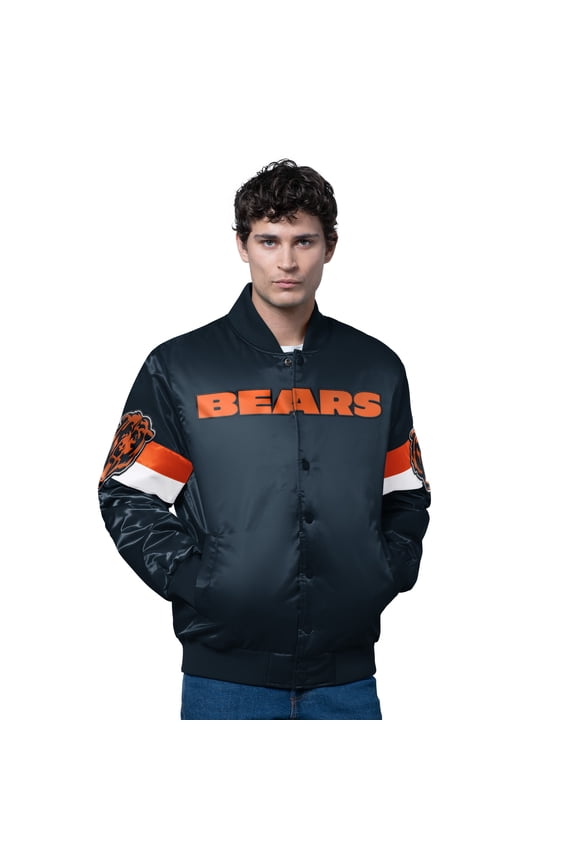 Men's Starter Navy Chicago Bears Triple Option Satin Varsity Full-Snap Jacket