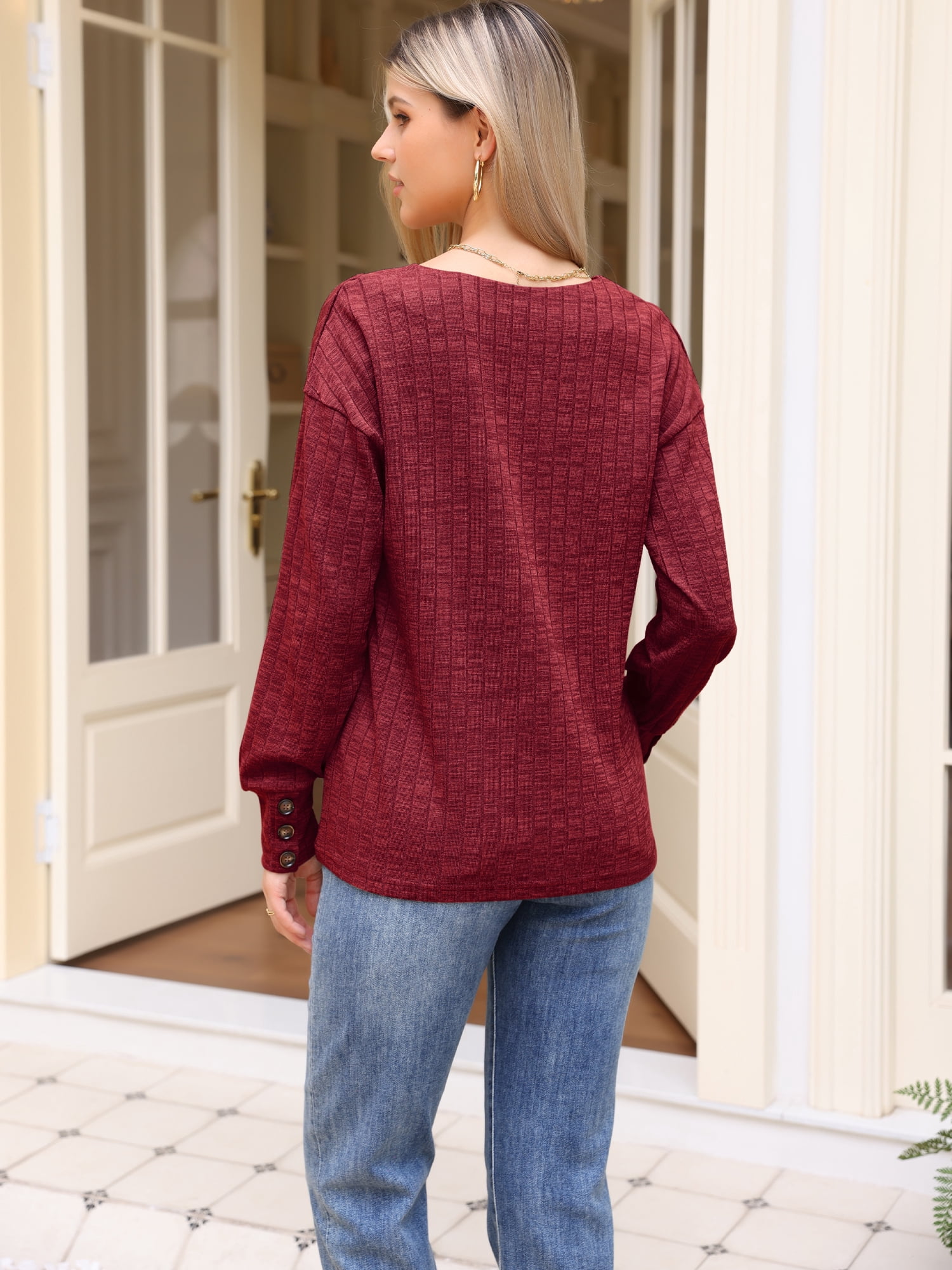 DARING DIVA Women's V Neck Long Sleeve Casual Knit Tunic Sweater XL Dark Red