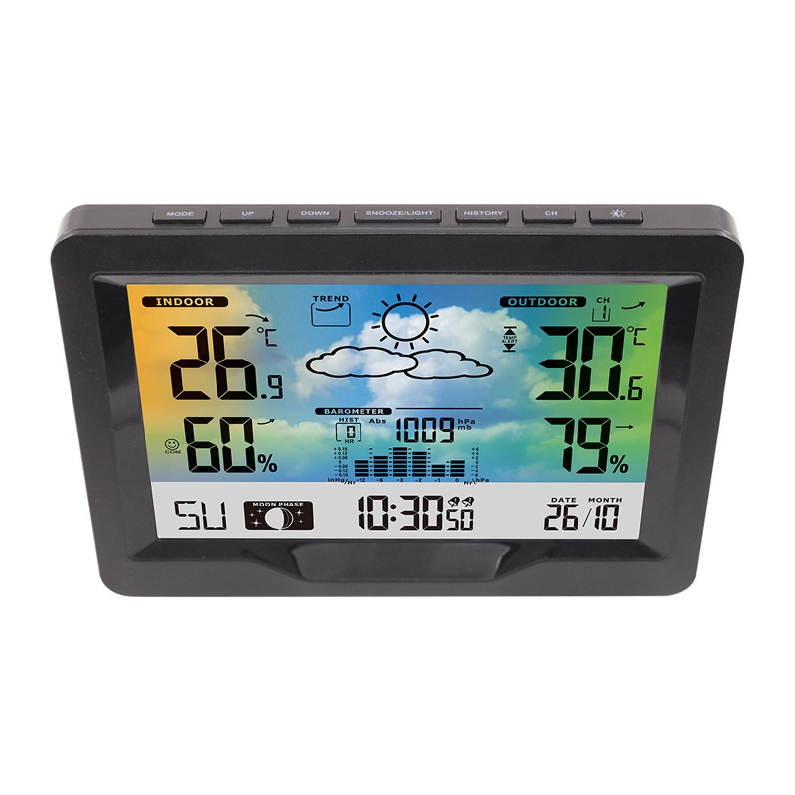 Weather Station LCD Weather Clock Indoor Outdoor Wireless Color Display LED Screen Moon Phase ,Easy to Operate