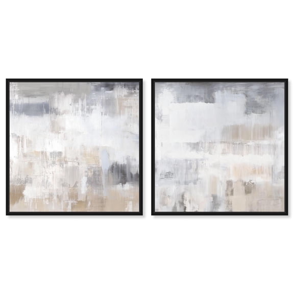 Neutral Luxe Minimalist 2 Panel Set Canvas Print Abstract Wall Art by Art Remedy, Black Frame, 12 x 12