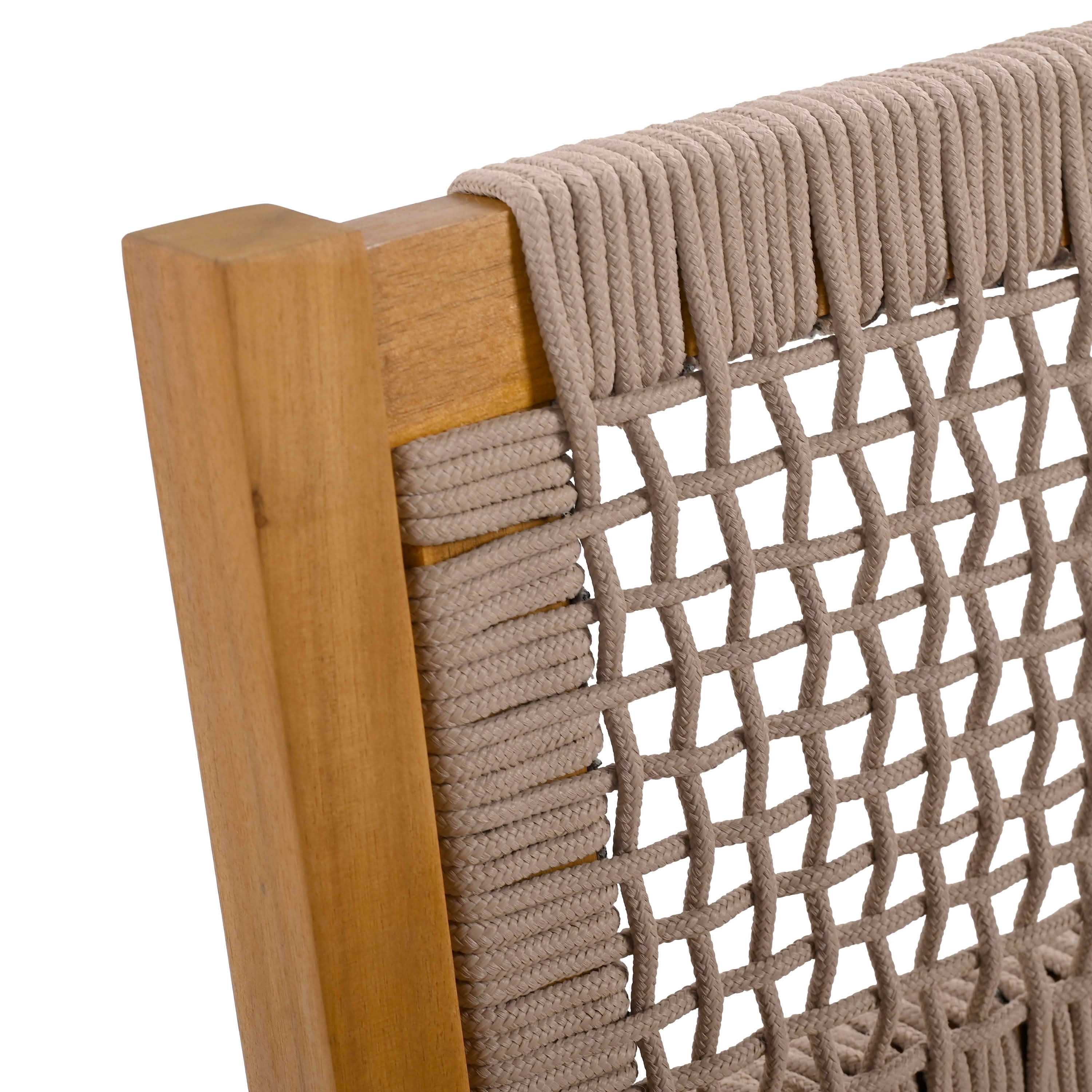 MAYEERTY Set of 2 Patio Teak Finish Acacia Wood Rope Dining Chairs, 400lbs Weight Capacity