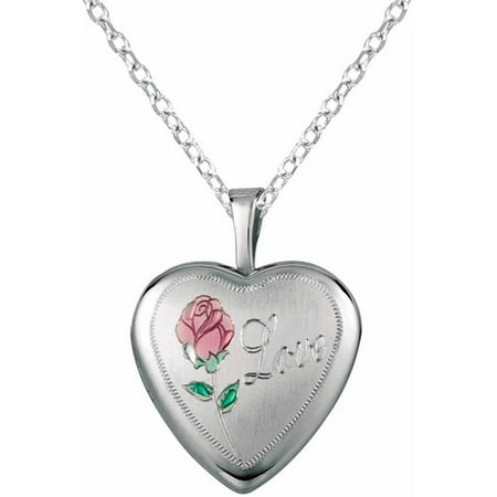 Sterling Silver Heart-Shaped with Rose Love Locket