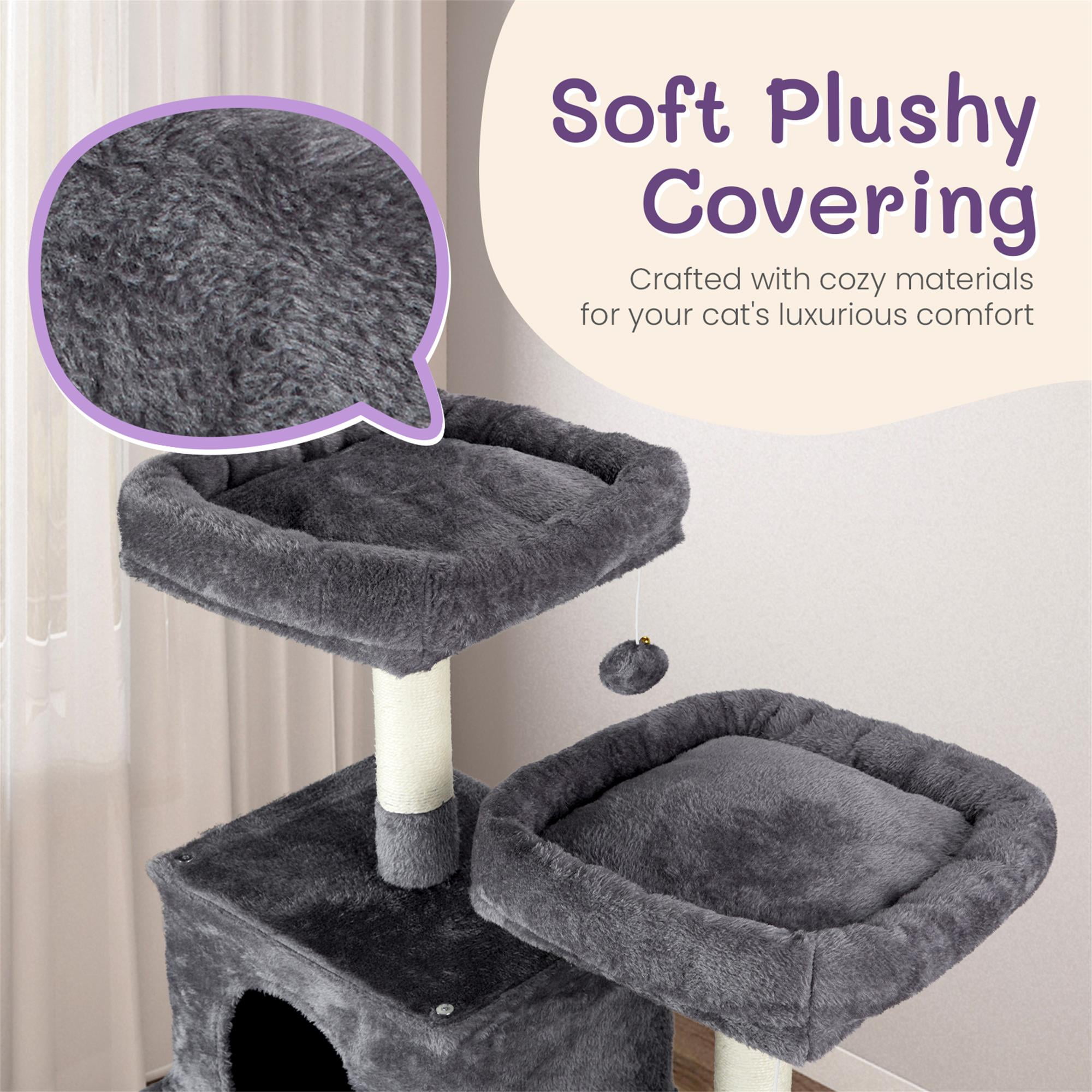 Kadyn 65" Large Cat Tree Tower, Cat Tree House for Indoor Cats with Padded Platform Bed, Toy Balls, Cozy Condo and Sisal Scratching Posts, Gray