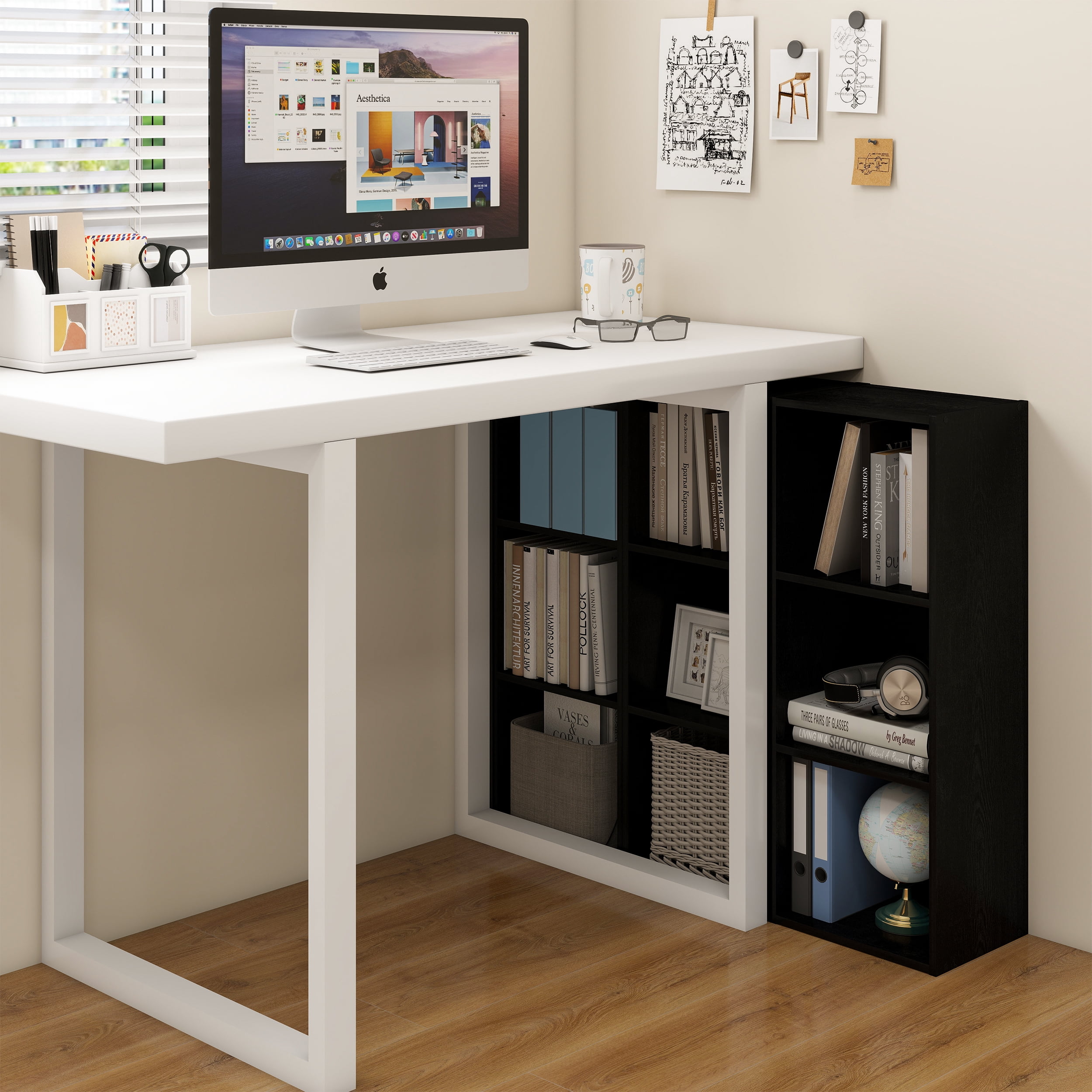 HOMLUX Luder 3-Tier Cube 31.5" Bookcase, Wood Storage Shelf, Small Bookshelf for Home Office & Bedroom, Black