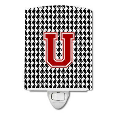 Caroline's Treasures CJ1021-UCNL Letter U Monogram - Houndstooth Black Ceramic Night Light, 6x4x3", multicolor