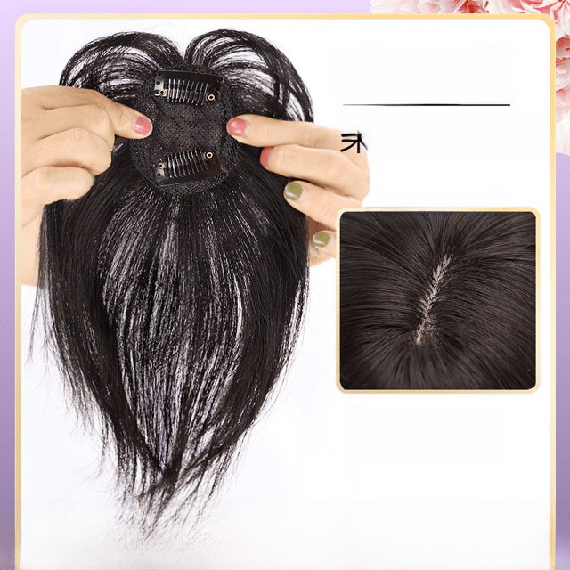 Peluca de mujer con flequillo invisible y pelo esponjoso que cubre el cabello blanco y sedoso