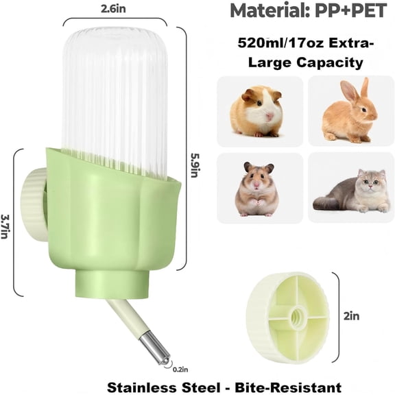 12oz Hanging Rabbit Water Bottle for Small Animals - No Drip Guinea Pig Hamster Dispenser with Cleaning Brush