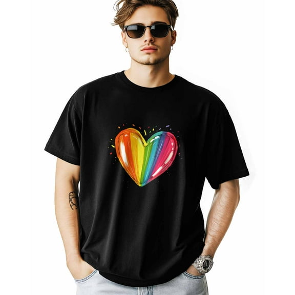 Men's T-Shirt Colorful Love Tie Dyeing Short Sleeve Casual Tee Classic Crew Neck T-Shirt for Men, M
