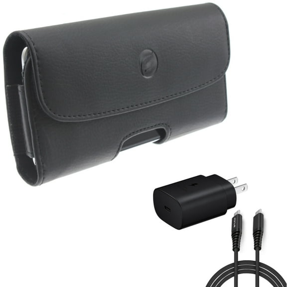 Leather Case Belt Clip w PD Type-C 25W Fast Home Charger for Samsung Galaxy A73 5G,A13 5G,A03s Phones - Holster Cover Pouch Loops, 6ft USB-C Cable Quick Power Adapter