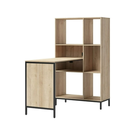 UPC: 0764053543791 | Whalen Furniture Turing Home Office Workstation with Integrated Bookcase & Power Center – 48.3 x 31.75 x 55.25 in. – Desert Ash & Black