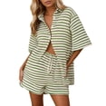 thumbnail image 2 of Short Sets for Women Striped Color Block Half Sleeve Button Down Collared Shirt and Shorts 2 Piece Matching Set Lounge Set, 2 of 5