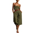 thumbnail image 2 of Women's Solid Color V-Neck Camisole Jumpsuit with Wide Legs, Quarter Waistband, and Pocket, 2 of 7