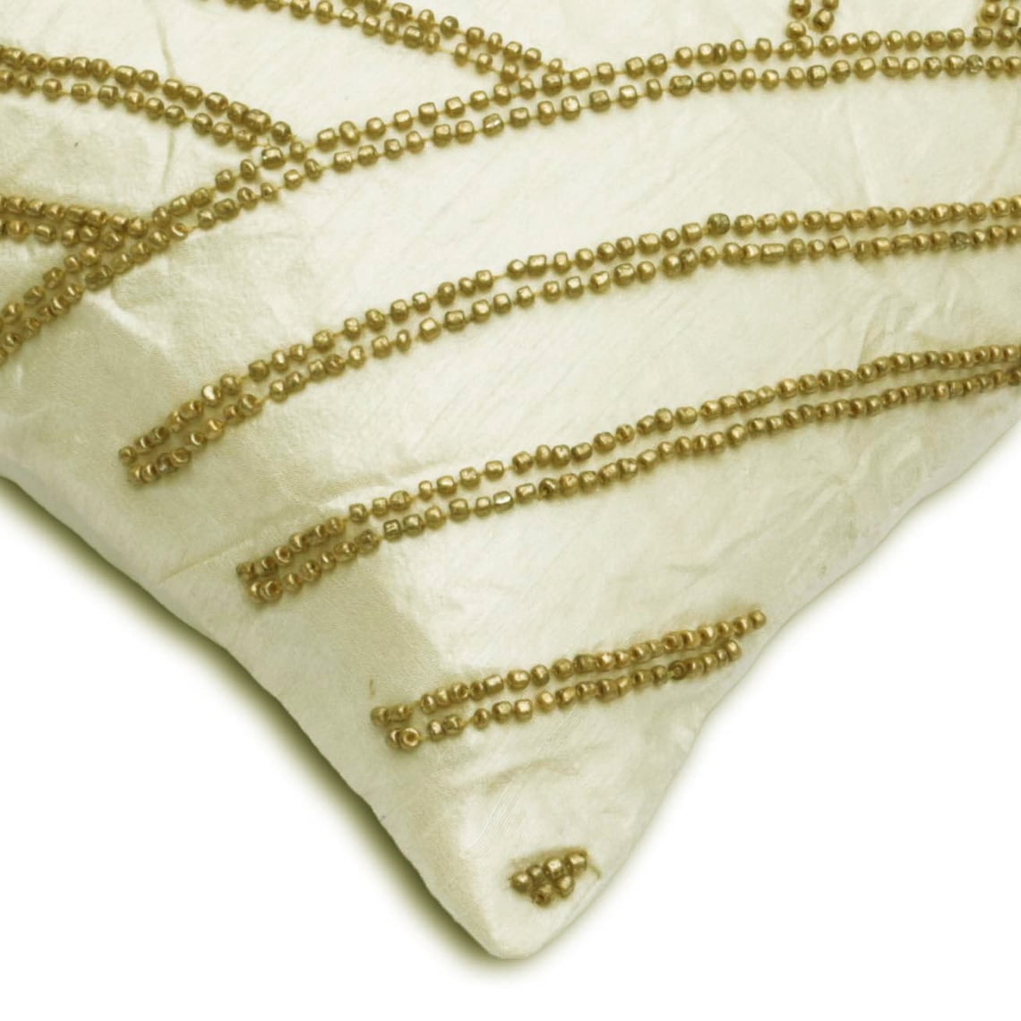 Ivory 12"x22" (30x55 cm) Oblong Pillow Covers, Silk Wooden Beads Lumbar Pillow Covers, Geometric Pattern Modern Style - Gold Light