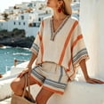 thumbnail image 5 of EliteGoogv Womens Boho Two Piece Outfits V Neck Striped Top And Shorts Sets For Women Casual Loose Fit Summer Beach Vacation Matching Shorts Set Loungewear OTHER Multicolor, 5 of 6