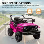 12V Ride on Car with Parent Remote Control, Battery Powered Electric Vehicle with Wider Seat, LED Lights, Openable Doors, MP3 Player, Smooth Start, 3 Speeds - Pink