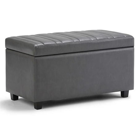 Simpli Home - Darcy Rectangular Traditional Wood/Polyurethane Faux Leather Bench Ottoman With Inner Storage - Stone Gray