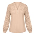 thumbnail image 4 of WMTBSRSW Womens Long Sleeve Shirts Trendy Lace Patchwork Dressy Blouse Lightwieght Work Casual Tops Beige Large, 4 of 9