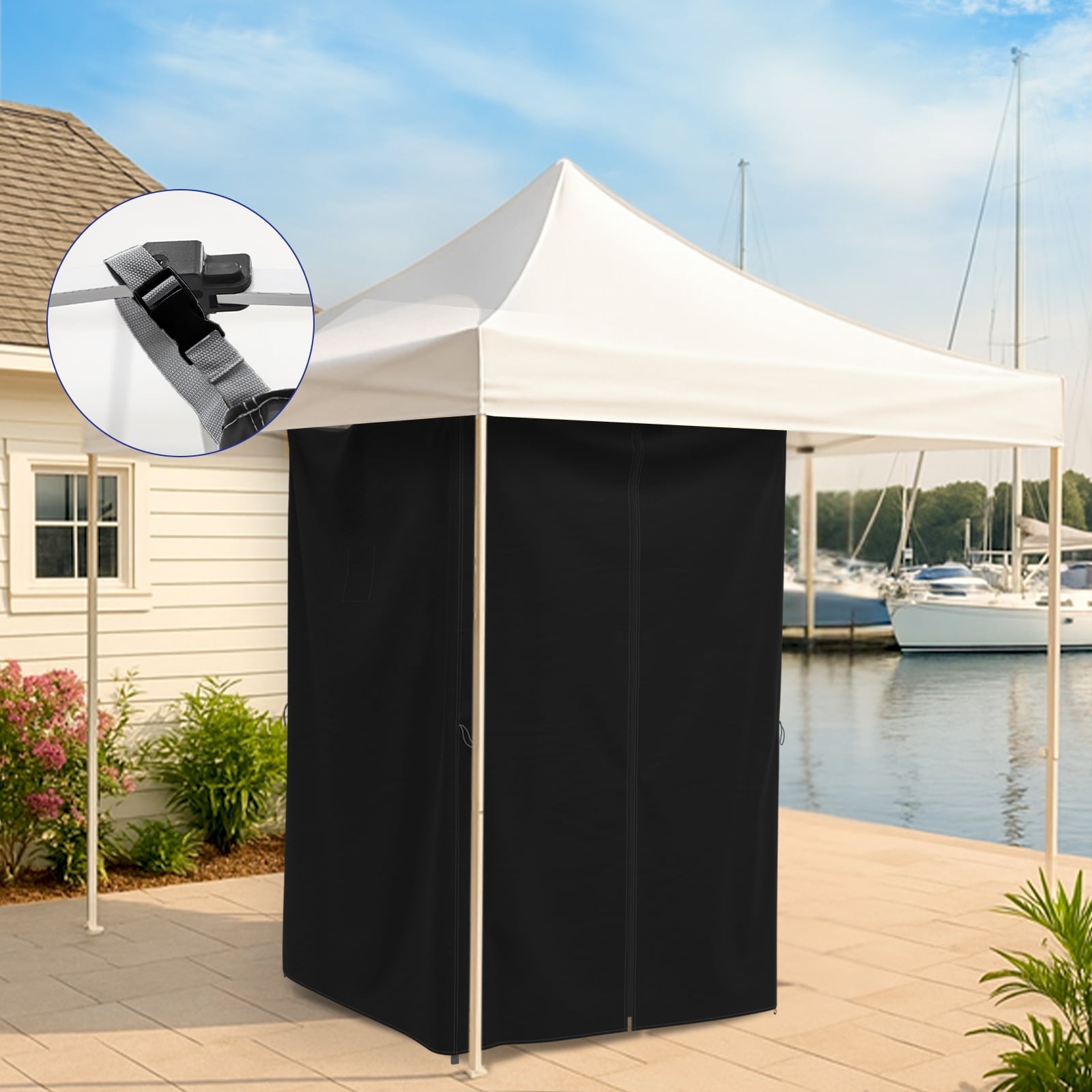 EAGLE PEAK Portable Privacy Tent Changing Room for Pop Up Canopy Fits Canopies with Cross Bars, Outdoor Hanging Privacy Curtain, Black