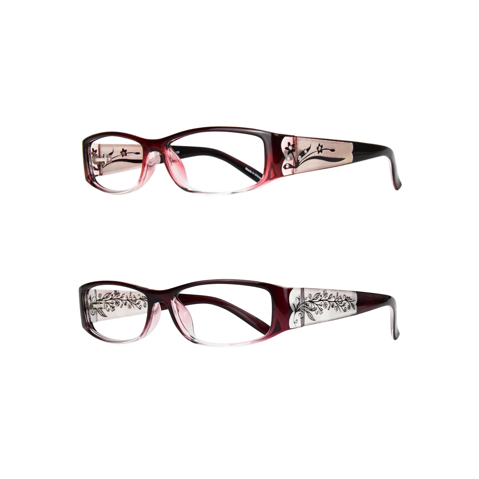 Eyebogo Kaylee Value 2-Pack Women Rectangular Reading Glasses, Burgundy/Kaylee/Olivia, +2.50