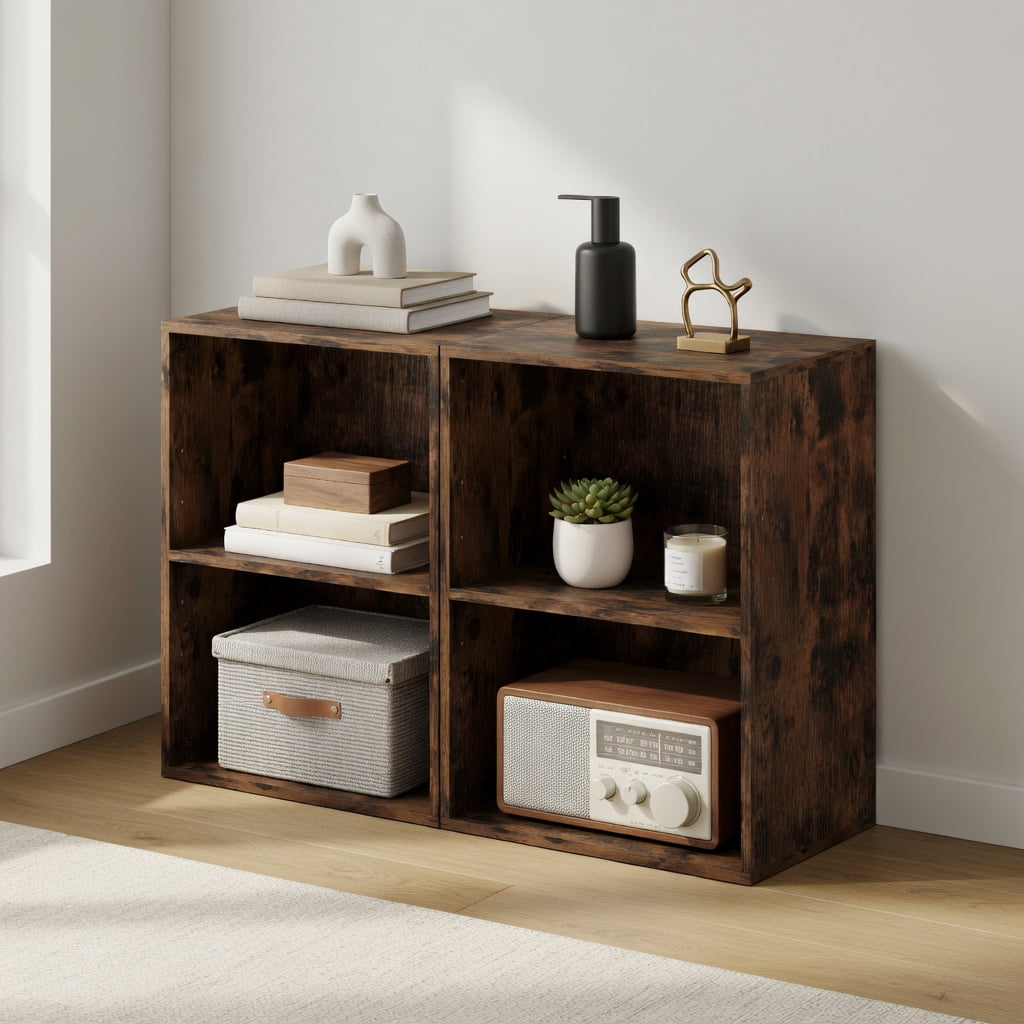 Resenkos 2-Cube Adjustable Bookcase, 5-Position Shelf, Floor Standing, Brown