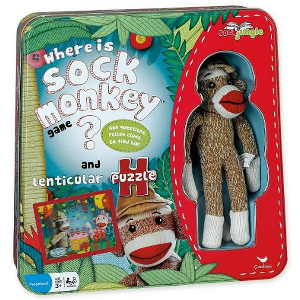 Where Is Sock Monkey? Game and Lenticular Puzzle Tin