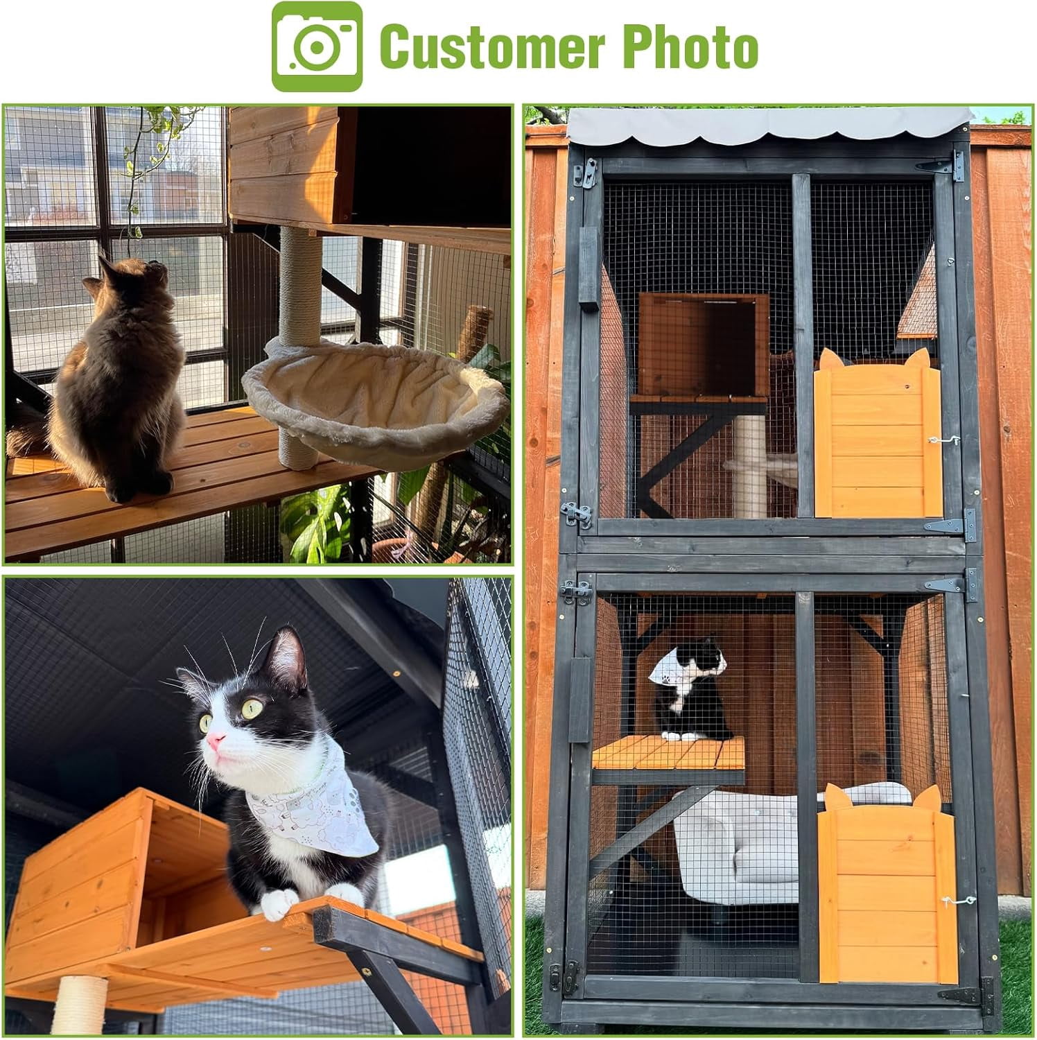 Aivituvin Cat Catio Outdoor Cat House Movable Large Enclosures on Exercise Wheels Kitty Cage with Upgraded Resting Box,Waterproof Cover Black