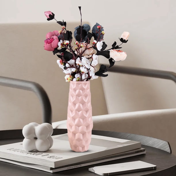 Jarrón decorativo de plástico - acabado vidriado imitativo para arreglos florales, 10,24" de alto, decoración para el hogar y armarios en tinta, blanco o verde
