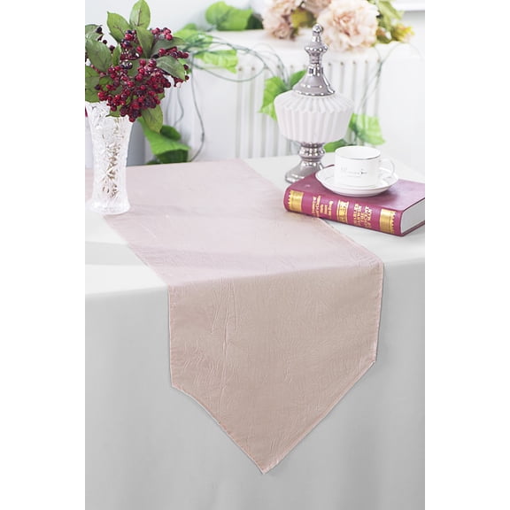 Wedding Linens Inc. (2pcs) 13"x108" Crushed Crinkle Taffeta Table Runner - Blush Pink