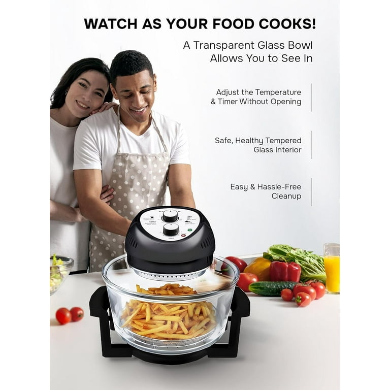 Big Boss Air Fryer Toaster Oven Combo 16Qt Kitchen Countertop Convection Rotisserie 1300W Large Glass Bowl Black