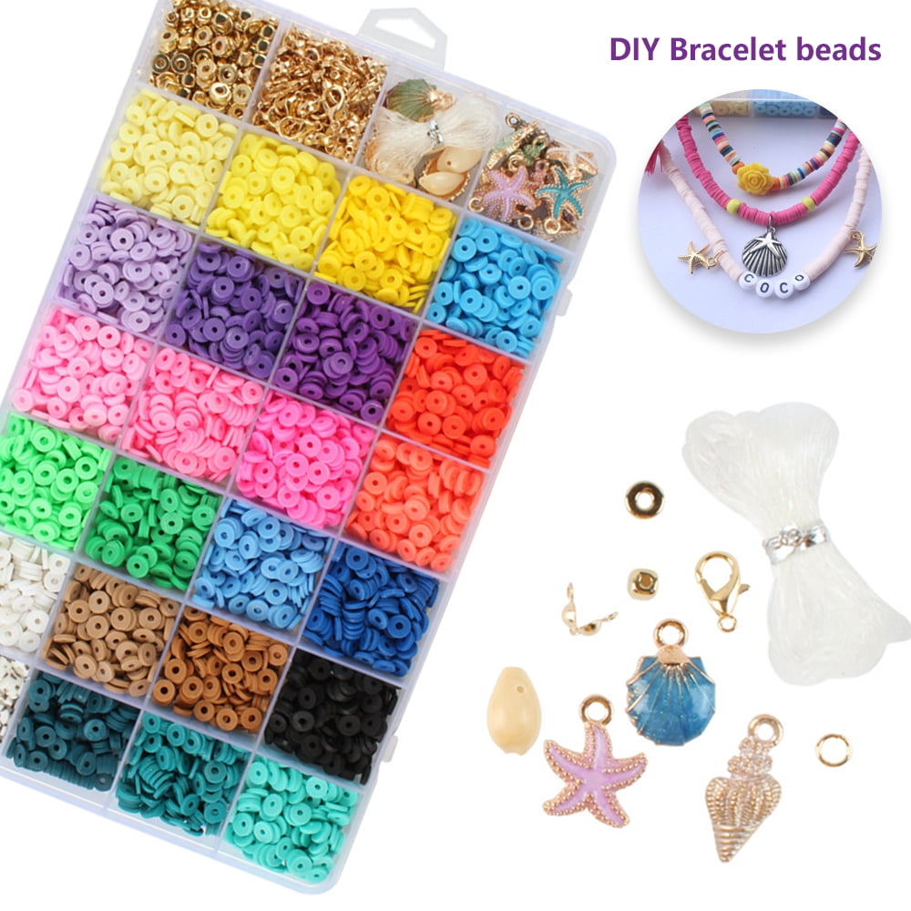 Clay Beads Bracelets Making Kit - 7500 PCS Clay Bead Kit, 24 Colors Flat  Clay