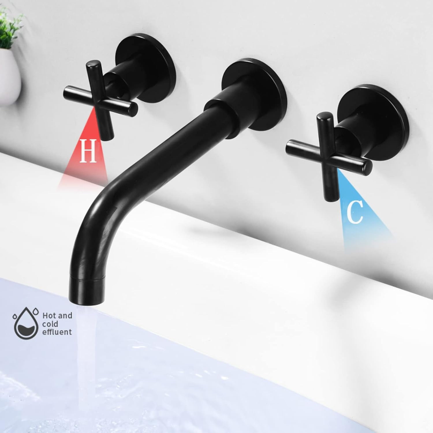 Wall Mounted Bathroom Sink Faucet, Solid Brass, 360 Swivel Spout Sink Faucet, Double Cross Handles, Wall Mount Bathroom Faucet, Black