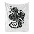 thumbnail image 1 of Seahorse Soft Flannel Fleece Throw Blanket, Graphic Pattern of Silhouette Seahorse with Swirls, Cozy Plush for Indoor and Outdoor Use, 50" x 60", Black and White, by Ambesonne, 1 of 6