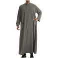 thumbnail image 1 of Xuniizn Men's Solid Muslim Robe Arab Middle Robe Long Style Long Sleeve Standing Neck Pocket with Zipper Pullover Fashion Casual Robe, 1 of 8