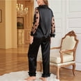 thumbnail image 4 of Tnhcen Women's Butterfly Embroidered Lounge Set Sheer Sleeve Satin-Like Pajama Pants & Top for Home & Resort S-XL, 4 of 6