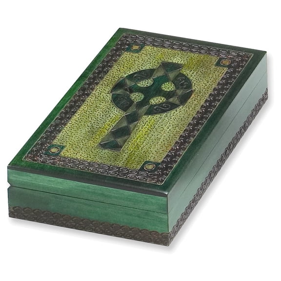 Green Wooden Celtic Cross Box GM5400