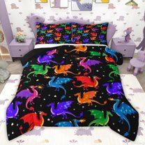 jejeloiu Colorful Wild Dragon Full Size Comforter Sets,Magic Cartoon Animal Bedding Sets For Boys Reversible 3 Pieces