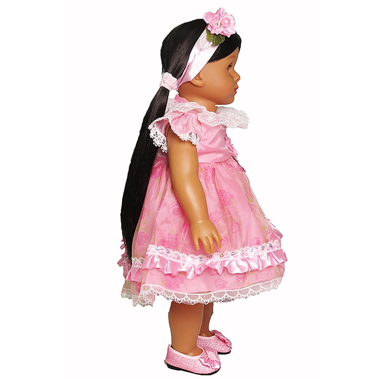 Pink Satin Dress with Headband & Matching Babydoll for 18-Inch Dolls | Dolls Clothes Pink Satin Dress with Headband & Matching Babydoll for 18-Inch Dolls | Dolls Clothes