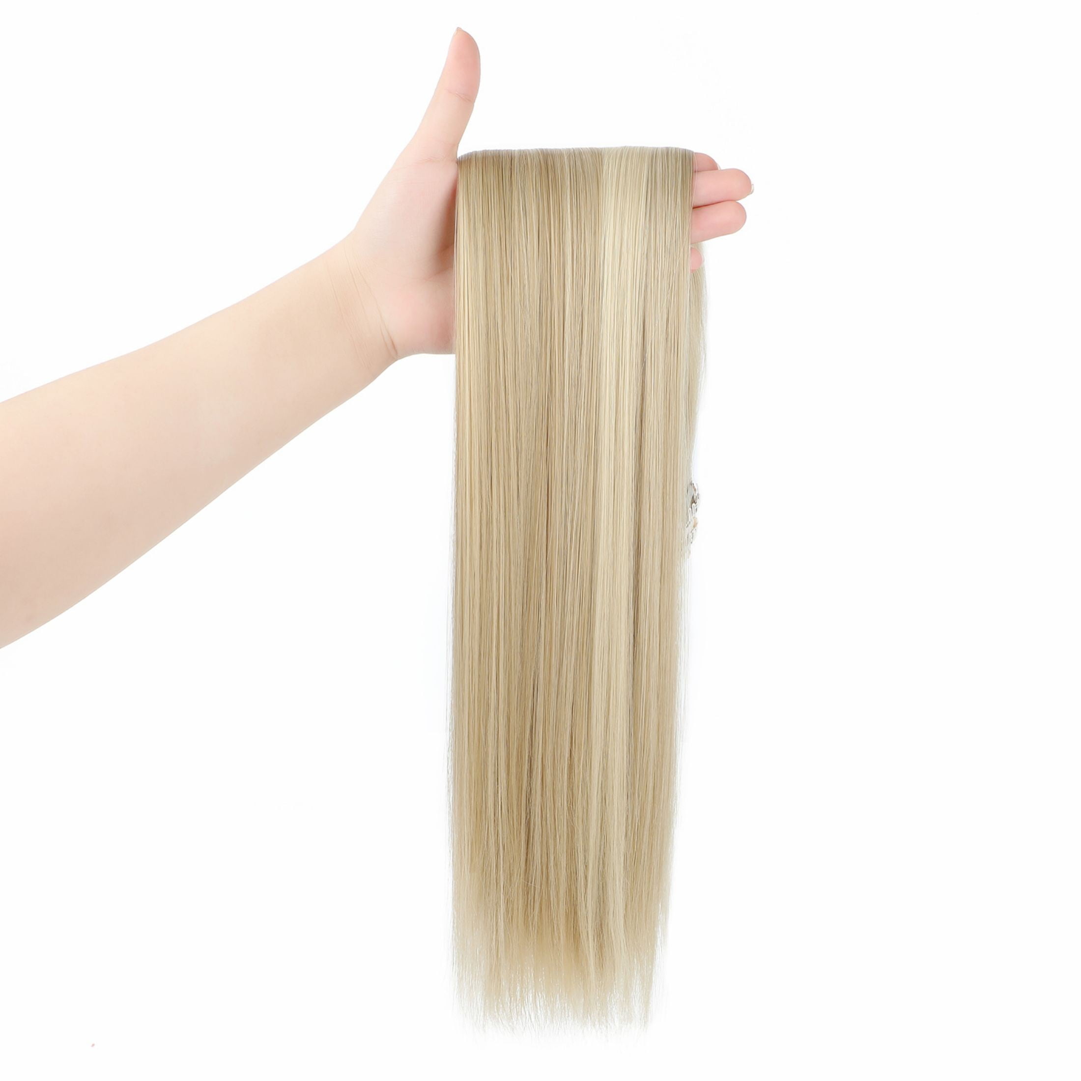 Qlenkay Clip in Hair Extensions Synthetic Hair 7 pcs Double Weft Long Wavy Straight Hair Extension for Women