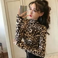 thumbnail image 5 of Women's Leopard Print Turtleneck Slim Long Sleeve Crop Top, 5 of 5